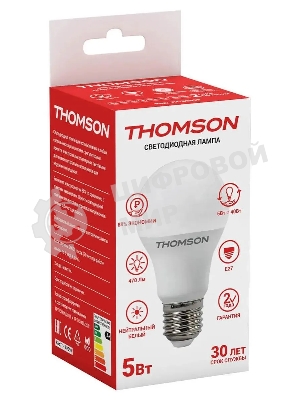 Лампа cветодиодная LED Thomson TH-B2098 E27, груша, 5Вт, 4000К, белый нейтральный, 1 шт.