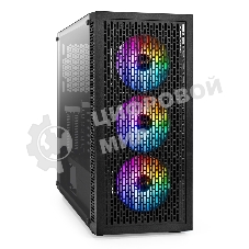 Компьютерный корпус Miditower ExeGate EVO-5001A-EVO800 (ATX, БП EVO800RGb с вент. 12 см, 2хUSB+1хUSB 3.0+HD Audio, черный, 3 вент.12см с RGb подсветкой, боковая панель - закаленное стекло)