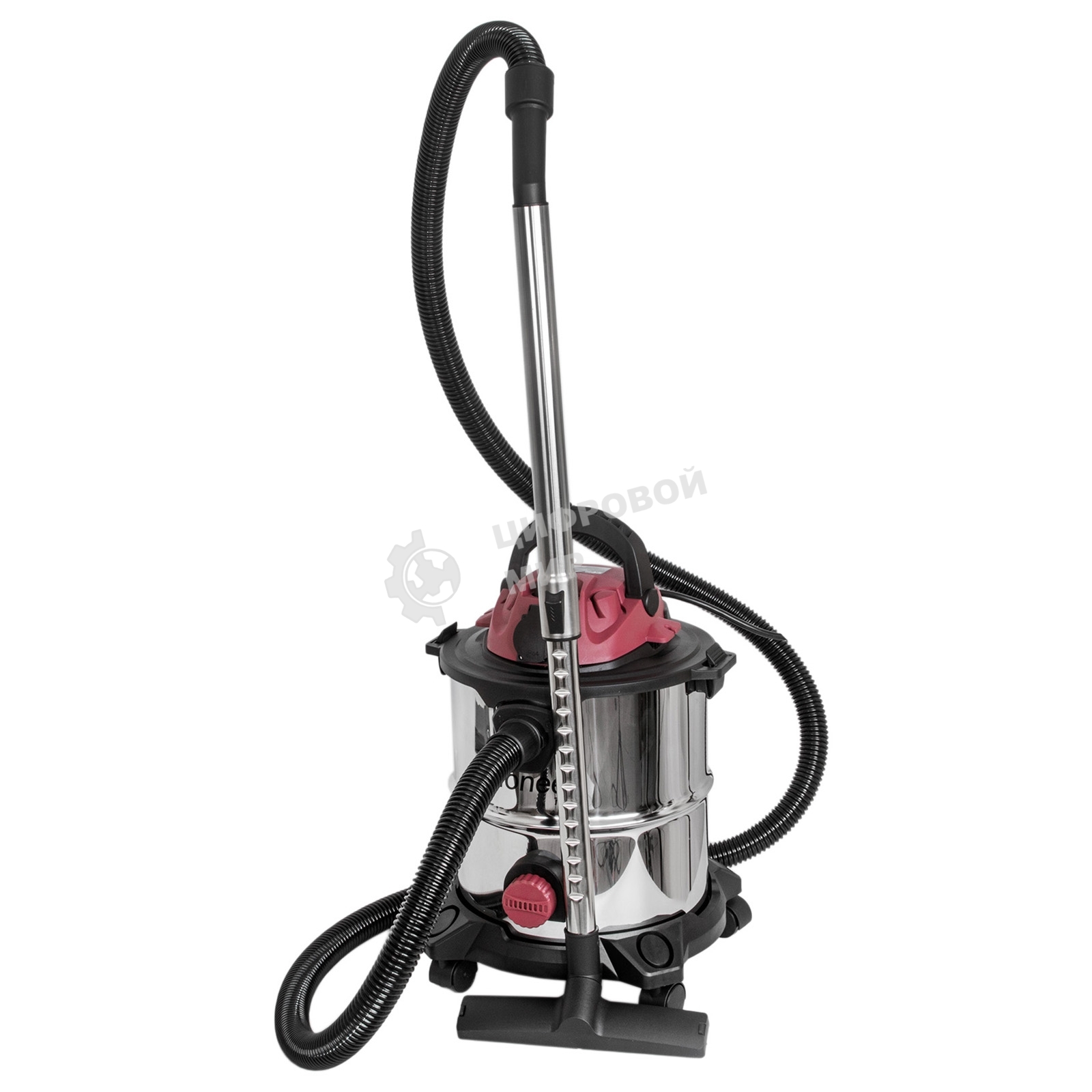 Строительный пылесос Pioneer VC286C серебристый с красным, 1400 Вт, уборка сухая/влажная, пылесборник контейнер, 20 л