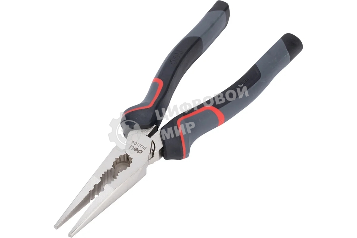 Плоскогубцы удлиненные Deli DL0104 200 мм, Cr-V, эксцентриковый шарнир, антикоррозийное покрытие, трехкомпонентная прорезиненная рукоять