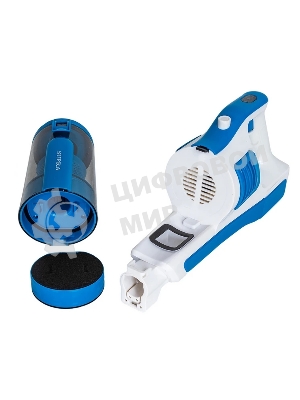 Пылесос вертикальный SUPRA VCS-5097 белый/синий, питание от аккумулятора, 140 Вт, уборка сухая, пылесборник 0.8 л