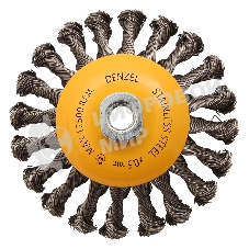 Щетка для УШМ Denzel 125 мм, М14, тарелка, крученая нержавеющая проволока 0,5 мм