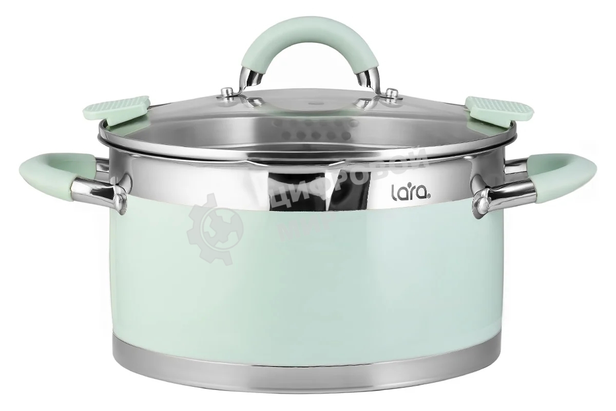 Кастрюля LARA LR02-544 MINT 24x13 см, 5,7 л, носик, индукционное дно, крышка с бортом, нержавеющая сталь