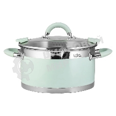 Кастрюля LARA LR02-544 MINT 24x13 см, 5,7 л, носик, индукционное дно, крышка с бортом, нержавеющая сталь