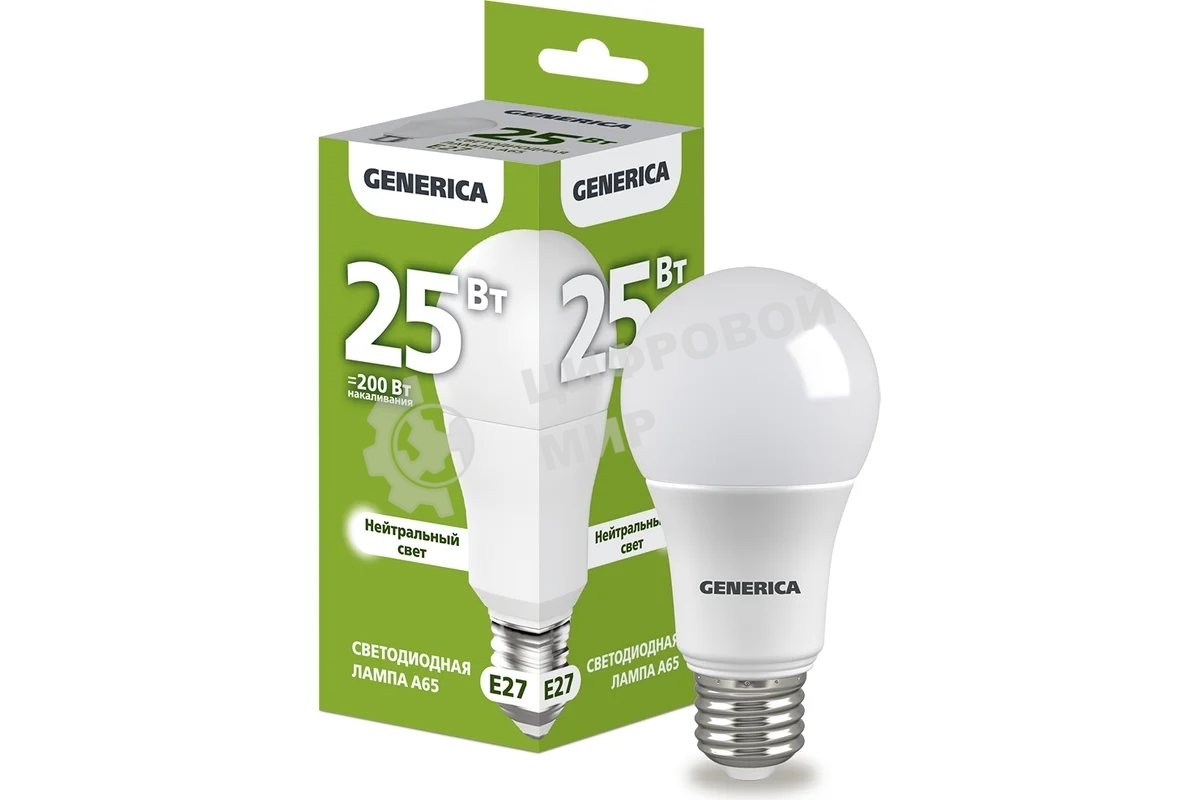 Лампа cветодиодная LED IEK LL-A65-25-230-40-E27-G груша, A65 25Вт 230В 4000К E27 GENERICA
