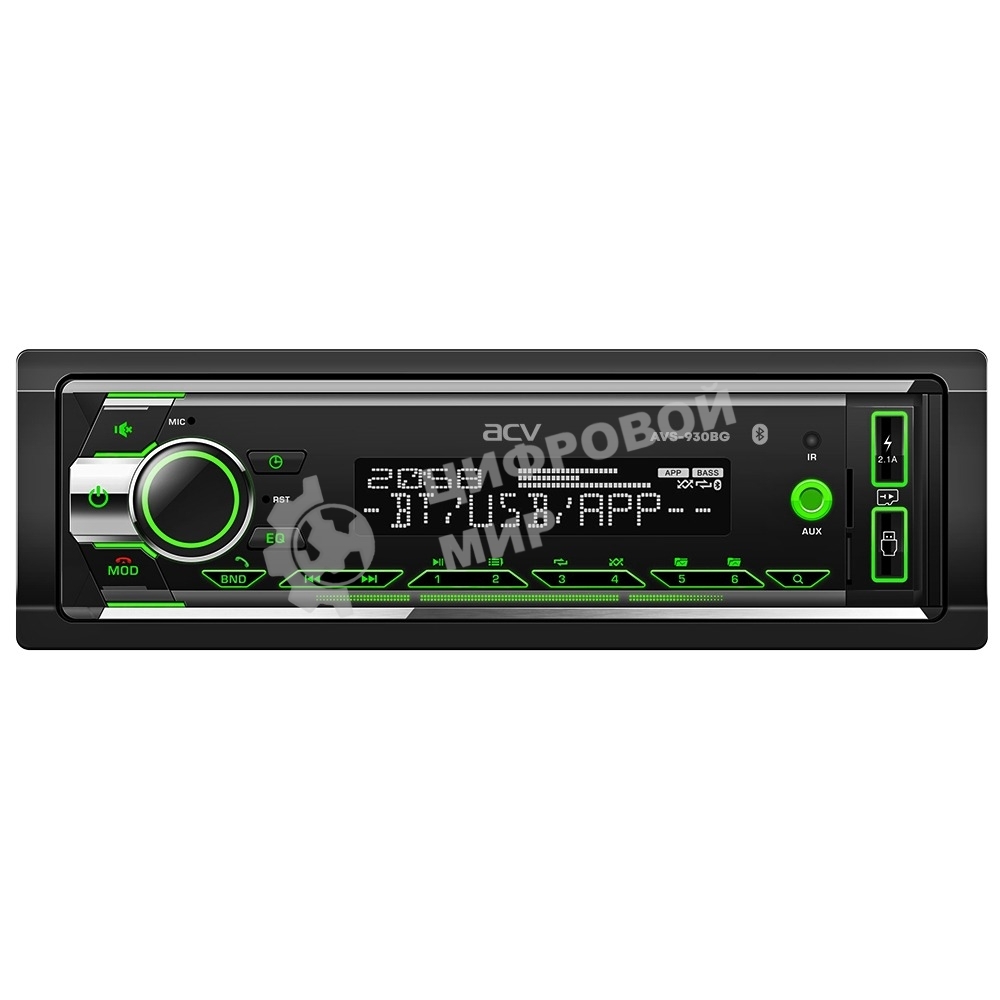 Автомагнитола ACV AVS-930BG, 1 DIN, Bluetooth, USB Type-A, AUX, пульт ДУ