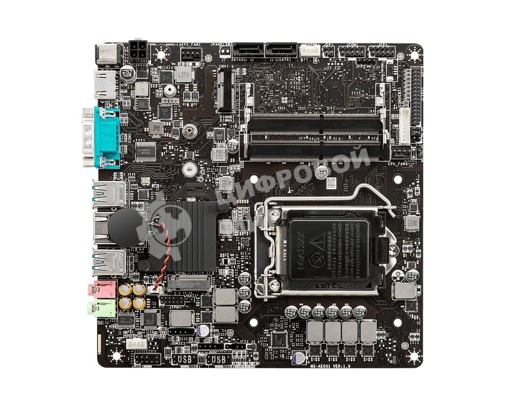 Материнская плата MSI H510TI-S09, LGA 1200, Intel H510, 2xSO-DIMM DDR4, 2xSATA, 1xM.2, 1xHDMI, 1x1Gb LAN, 4xUSB-A 3.2 Gen 1, 2x3.5мм, 5.1, Mini-ITX