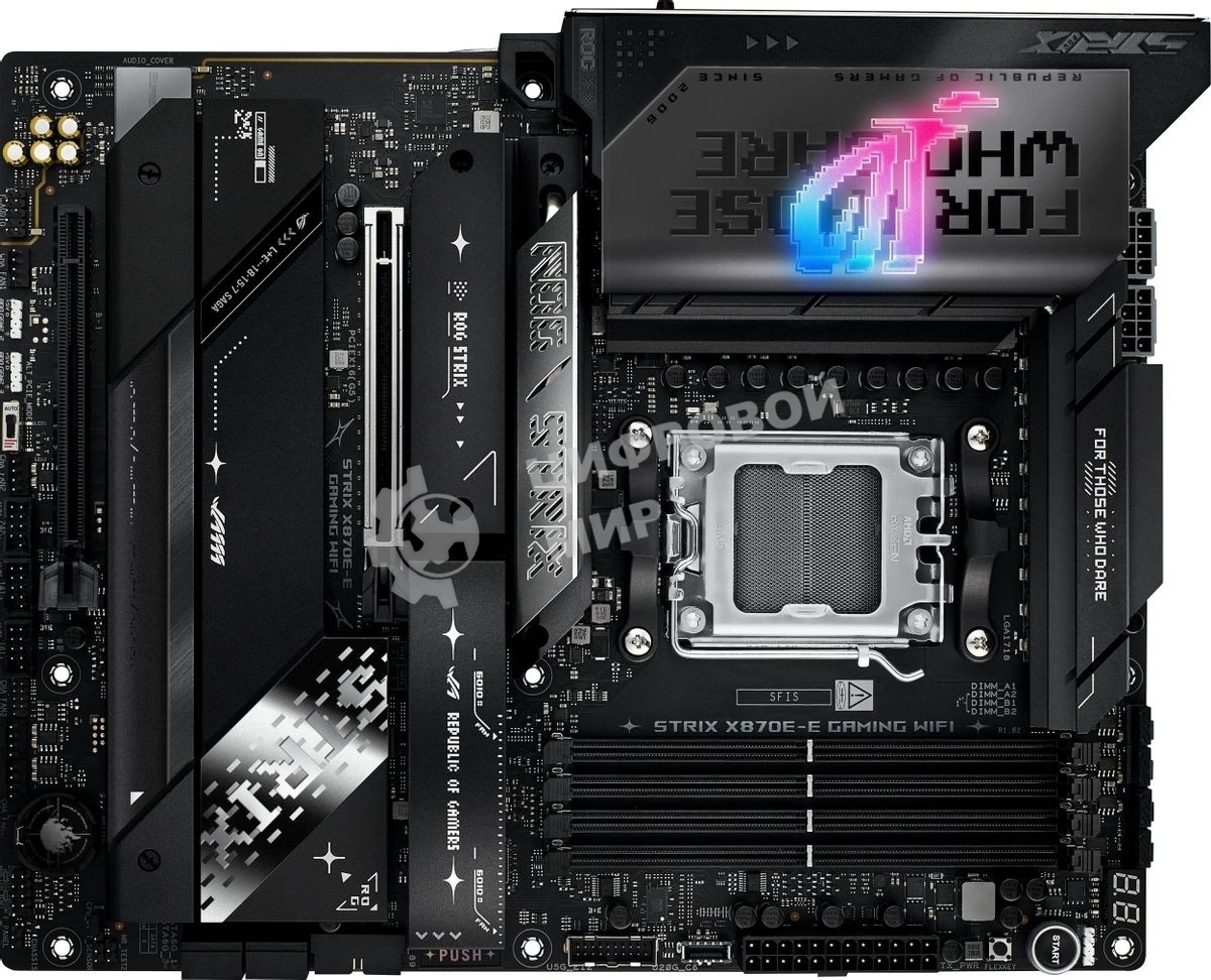 Материнская плата ASUS ROG STRIX X870E-E GAMING WIFI, AM5, AMD X870E, 4xDDR5, 4xSATA, 5xM.2, 1xPCI-E 5.0 x16, 1xPCI-E 4.0 x4, 1xHDMI, 1xUSB-C 3.2 Gen 2, 1xUSB-C 3.2 Gen 2x2, 2xUSB-C 4.0, 1x 5Gb LAN, 9xUSB-A 3.2 Gen 2, 2x3.5 мм, TOSLINK, 1xWi-Fi 7, ATX