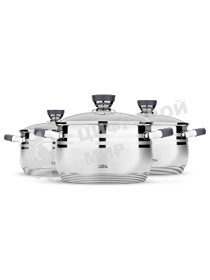 Набор посуды Lara LR02-121 Mercury 2.1 л, 2.9 л, 4.9 л, 16/18/22 см, нержавеющая сталь AISI 201