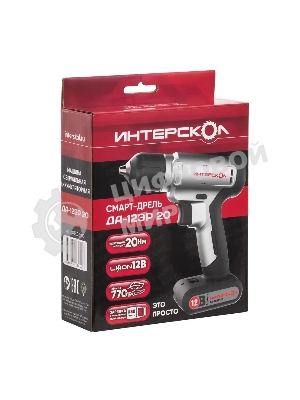 Дрель-шуруповерт ИНТЕРСКОЛ ДА-12ЭР 20 SMART, 12 В, 1,5 Ач, 20 Нм, щеточный