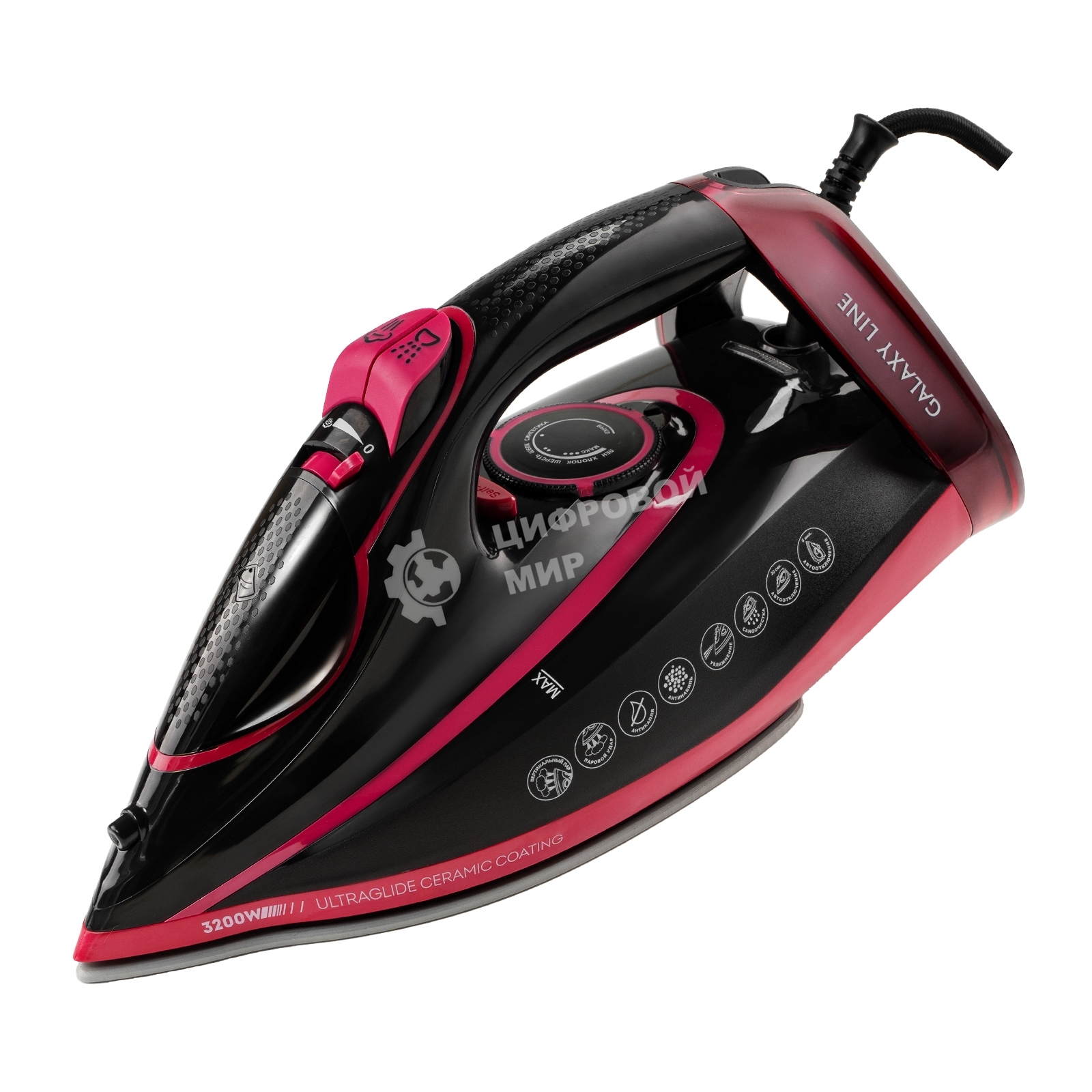 Утюг Galaxy GL 6133 черный/розовым, 3200 Вт, 80 г/мин, 240 г/мин, 320 мл