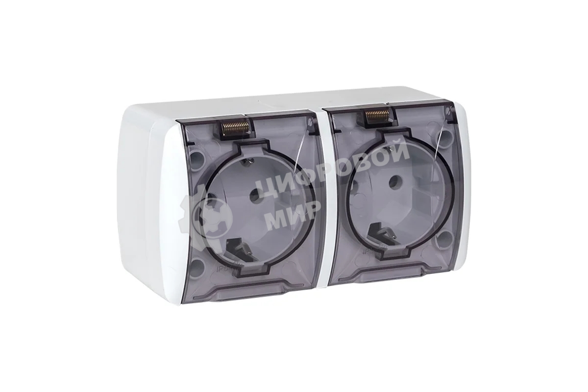 Розетка EKF EQR16-129-30-54-T PROxima Владивосток 2-местная 16А с заземлением с прозрачной крышкой IP54