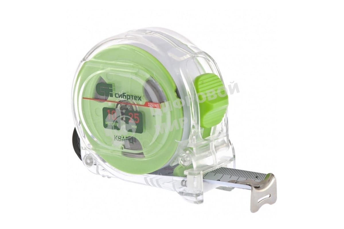 Рулетка Сибртех кварц прозрачный корпус амортизатор 10 мм х 25мм