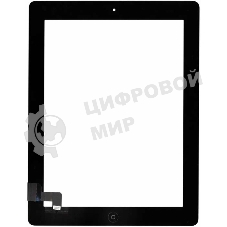 Сенсорное стекло (тачскрин) для iPad 2 (A1395, A1396, A1397), черное с кнопкой OEM