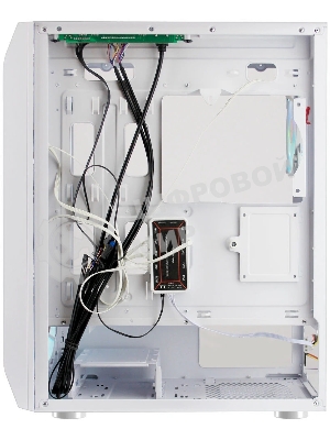 Компьютерный корпус Ginzzu GL 390 боковая дверца закаленное стекло на петлях на магнитах, controller CRC10, 4* 12R6W FAN 12CM RGb белый