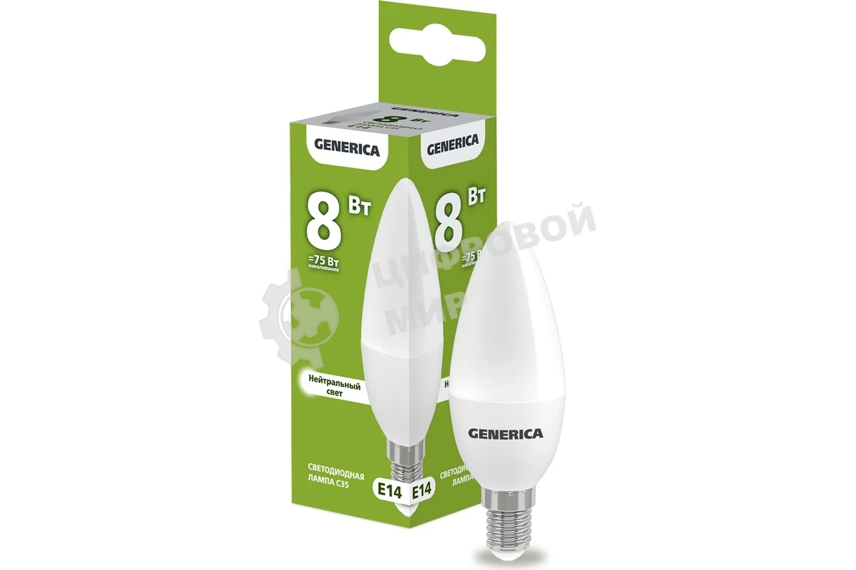 Лампа cветодиодная LED IEK LL-C35-08-230-40-E14-G C35 свеча 8Вт 230В 4000К E14 GENERICA