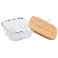Контейнер LEONORD BAMBU, объем: 500 мл, из жаропрочного стекла с крышкой из бамбука, квадратный (106021)