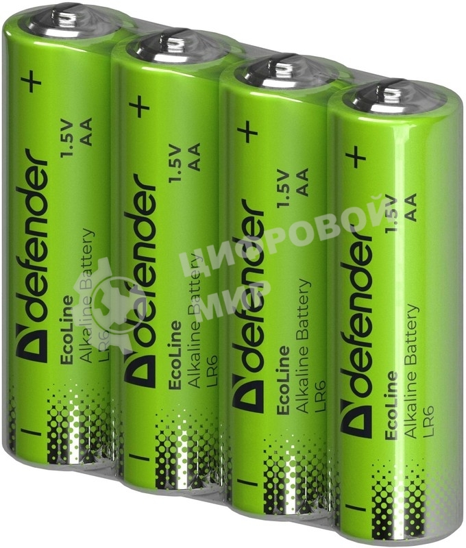 Батарейка алкалиновая Defender LR6-4S АА, шринк, 4 шт., EcoLine