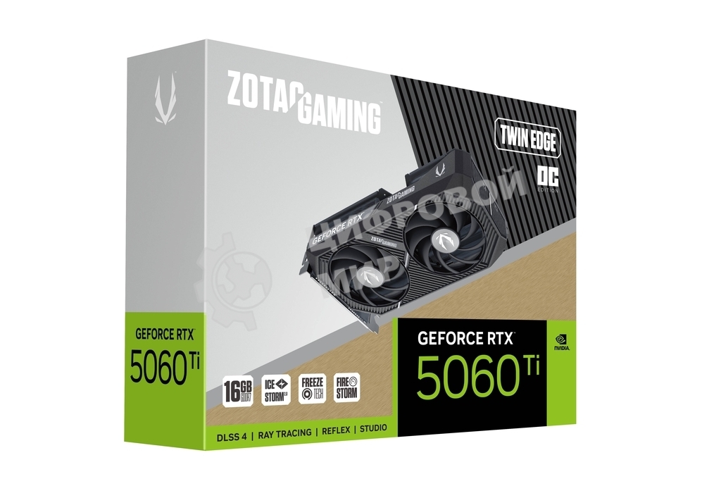 Видеокарта Zotac PCI-E 5.0 RTX 5060TI 16GB TWIN EDGE OC NVIDIA GeForce RTX 5060TI 16Gb 128bit GDDR7 2602/28000 HDMIx1 DPx3 HDCP Ret