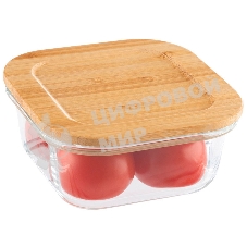 Контейнер LEONORD BAMBU, объем: 500 мл, из жаропрочного стекла с крышкой из бамбука, квадратный (106021)