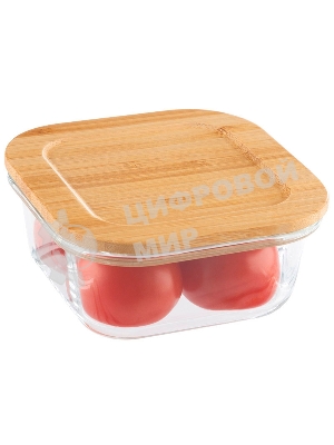 Контейнер LEONORD BAMBU, объем: 500 мл, из жаропрочного стекла с крышкой из бамбука, квадратный (106021)