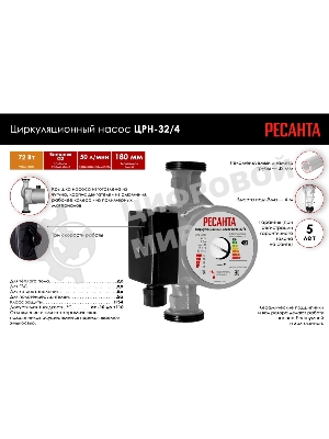 Насос садовый циркуляционный Ресанта ЦРН-32/4 72Вт 3000л/час (77/7/3)