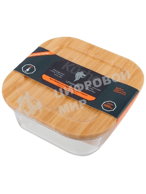 Контейнер LEONORD BAMBU, объем: 500 мл, из жаропрочного стекла с крышкой из бамбука, квадратный (106021)