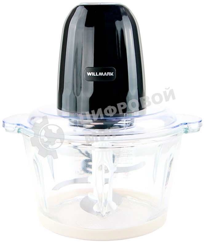 Измельчитель Willmark WMC-7088 (500Вт., стекл. чаша 2л., двойн. лезвия., рез. основание) черный