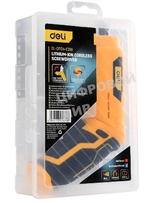 Отвертка аккумуляторная Deli DL-DP04-E2B1 (3,6В, 1,5А*ч, 3Нм, набор бит 10 шт, пласт. кейс)
