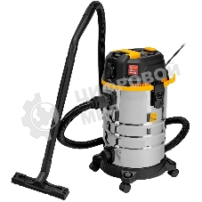 Строительный пылесос Denzel RVC30 серебристый, 1400 Вт, уборка сухая/сбор воды/выдув, пылесборник мешок, 30 л