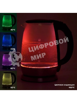 Чайник электрический Kitfort КТ-628 1.7 л, 2200 Вт, серебристый (корпус: стекло)