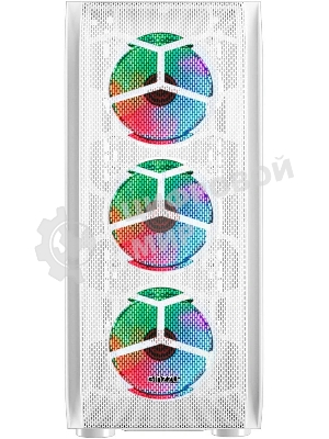 Компьютерный корпус Ginzzu GL 390 боковая дверца закаленное стекло на петлях на магнитах, controller CRC10, 4* 12R6W FAN 12CM RGb белый