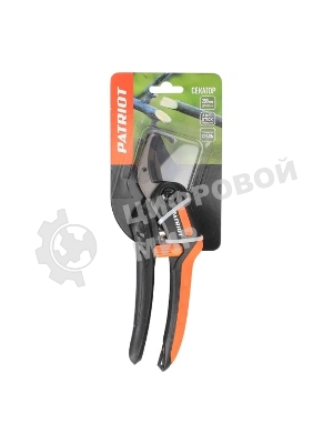 Секатор PATRIOT PAP-200,контактный,наковаленка (сталь 65Mn),лезвие (япон.сталь SK5),рукоятки PP+TPR,фиксатор лезвий,пружин.привод,200 мм