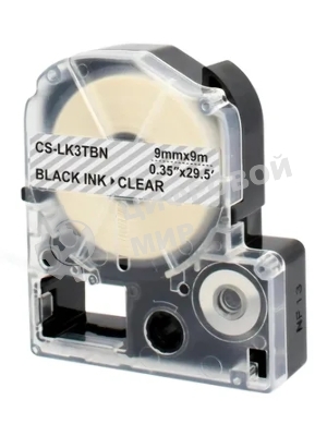 Картридж ленточный Cactus CS-LK3TbN черный шрифт, прозрачный фон (9 мм, 9 м) для Epson LW300/LW400/LW700/LW600P/LW1000P/K400/Z700/Z900