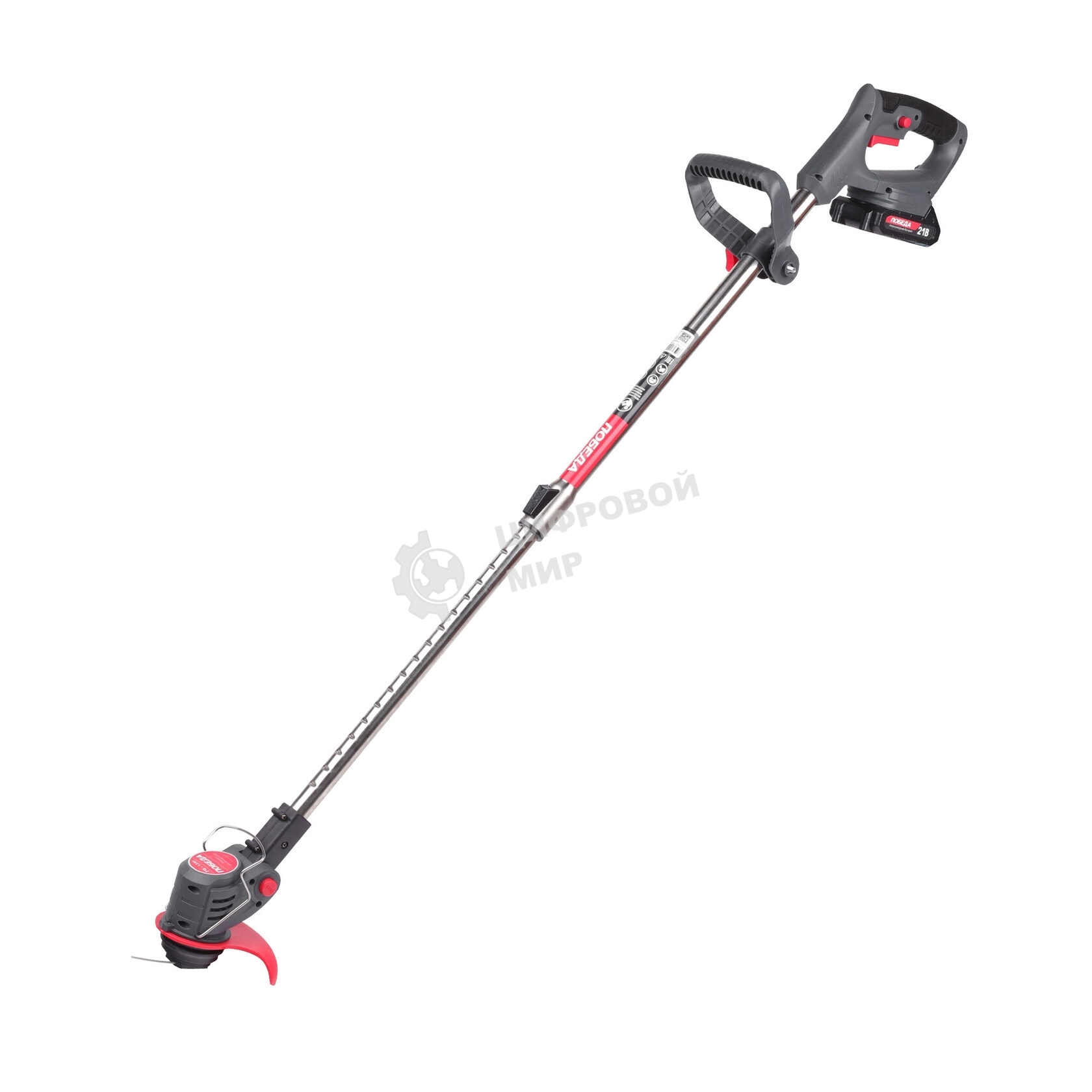 Триммер аккумуляторный Победа ТА 201 акб 21В 1,5Ач, 145мм ширина кошения, катушка и 2Т ножи