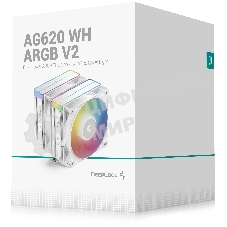 Кулер для процессора DEEPCOOL AG620 WH ARGb V2 LGA20XX/1700/1200/115X/AM5/AM4 (9шт/кор, TDP 260W, PWM, ARGb DUAL Fan 120мм, 6 тепл. трубок, белый) RET