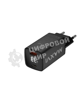 Сетевое зарядное устройство Maxvi A402PD LED 33W, 1xUSB-A, 1xUSB-C, черный
