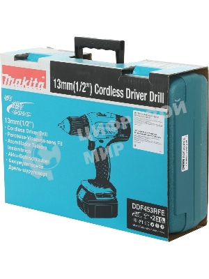 Дрель-шуруповерт Makita DDF453RFE, 18 В, 3 Ач, 42 Нм, щеточный