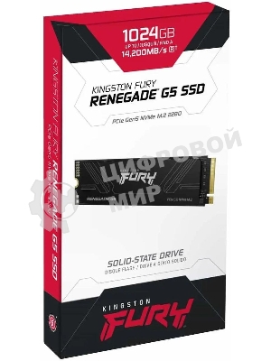 Накопитель SSD Kingston Fury Renegade, 1Tb, M.2(22x80мм), NVMe, PCIe 5.0 x4, 3D TLC, R/W 14200/11000Mb/s, IOPs 2 200 000/2 150 000, TbW 1000, DWPD 0.5 (12 мес)