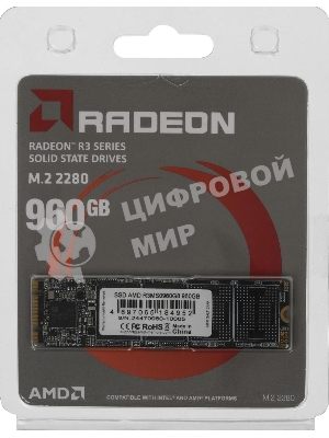 Накопитель SSD AMD Radeon R3MS0960G8, 960Gb, M.2 2280, SATA, R/W 550/500