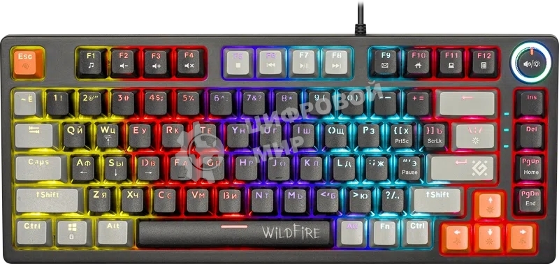 Клавиатура проводная механическая Defender Wildfire GK-213 RU,чер/сер,82кн,TNT розов,1.5м 1