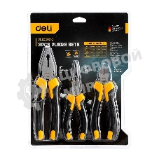 Набор плоскогубцев Deli DL2008Z-3 8-дюймовые комбинированные плоскогубцы, 6-дюймовые длинногубцы, 6-дюймовые диагональные плоскогубцы. Высокоуглеродистая сталь. Двухкомпонентная ручка