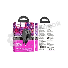 Сетевое зарядное устройство Hoco 30Вт, 3А, QC3.0/PD, 1хUSB, 1хType-C, CS23A, черный, коробка