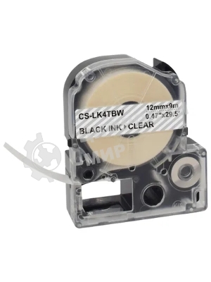 Картридж ленточный Cactus CS-LK4TbW черный шрифт, прозрачный фон (12 мм, 9 м) для Epson LW300/LW400/LW700/LW600P/LW1000P/K400/Z700/Z900