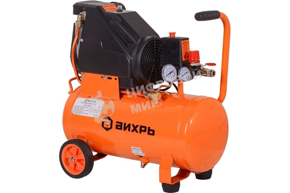 Компрессор винтовой Вихрь КП-195/24 безмасляный 195л/мин 24л 1100Вт оранжевый/черный 74/3/20
