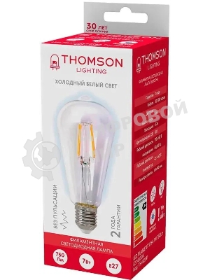 Лампа светодиодная филаментная Thomson TH-B2341 E27, эдисон, 7Вт, 6500К, белый холодный, 1 шт.
