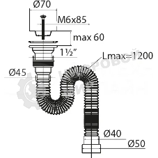 Сифон МИНИ ЭЛИТ гофрированный с нержавеющей чашкой D70 мм удлинённый L1200 мм 1'1/2 - D40/50