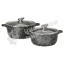 Набор посуды Lara LR02-111 Rio литой алюминий, мрамор, 3,1 л, 5,0 л, 22 см, 26 см, стеклянные крышки