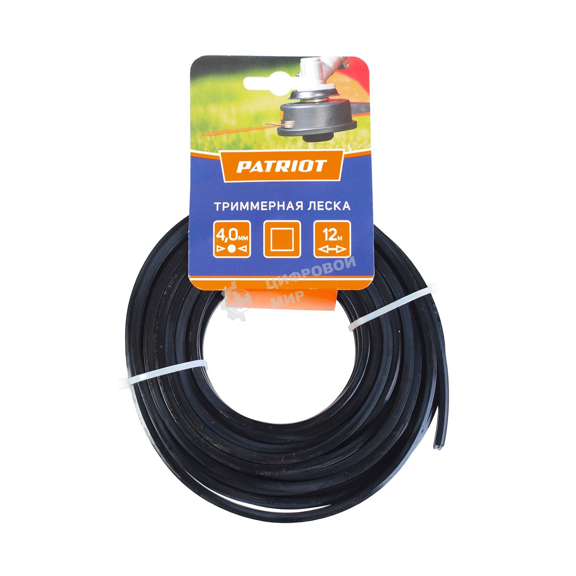 Леска PATRIOT D 4,0 мм L 12 м (квадрат, черный) 400-12-5, картонный подвес
