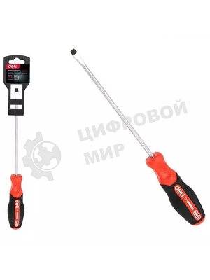 Отвертка шлицевая Deli DL3447 SL6x100мм сталь S2, матовый стержень, двухкомпонентная прорезиненная рукоять